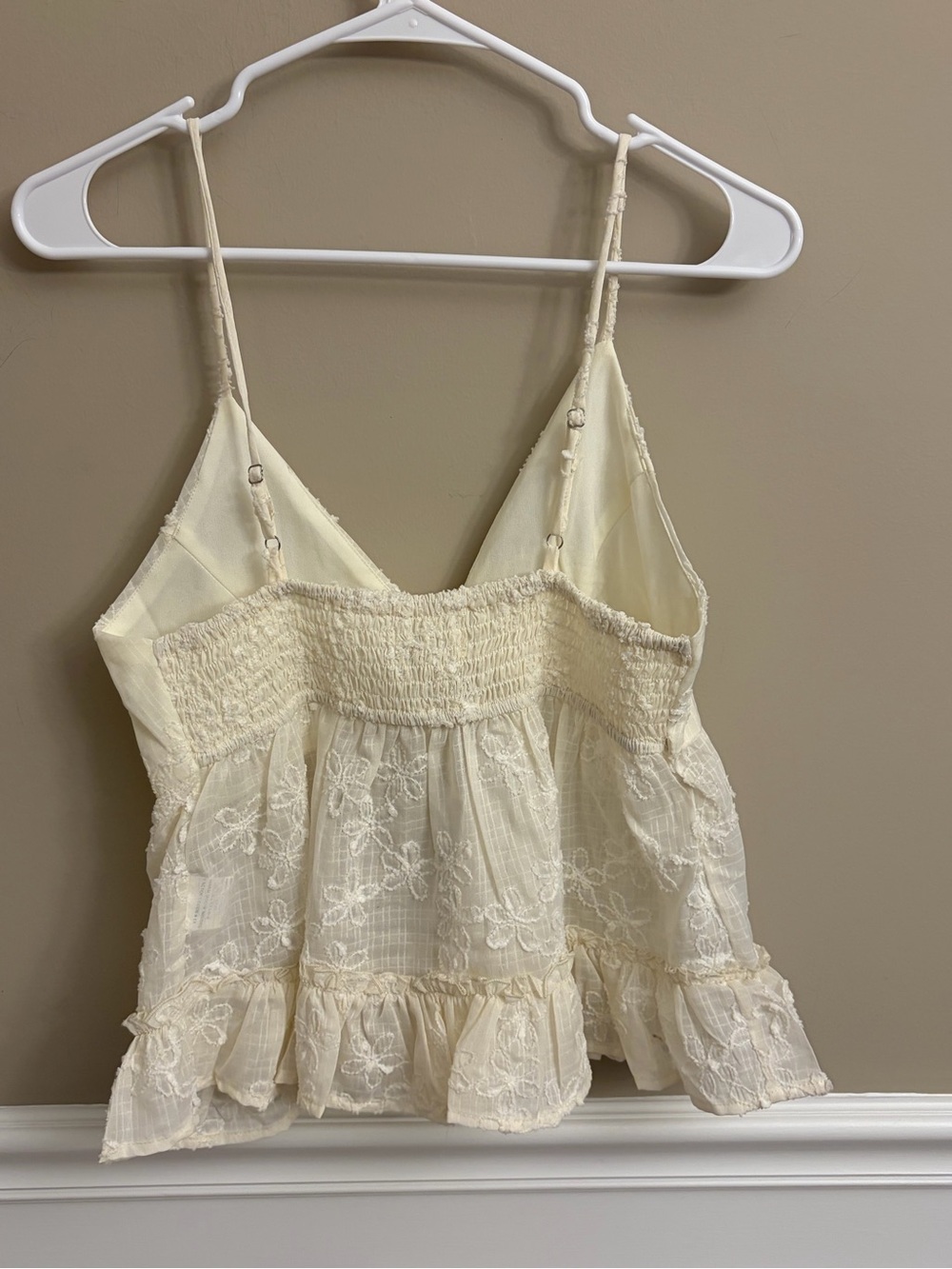 Rebellion Again Cream Embroidered Smocked Floral Cami NWT Coquette Romantic - Picture 5 of 8